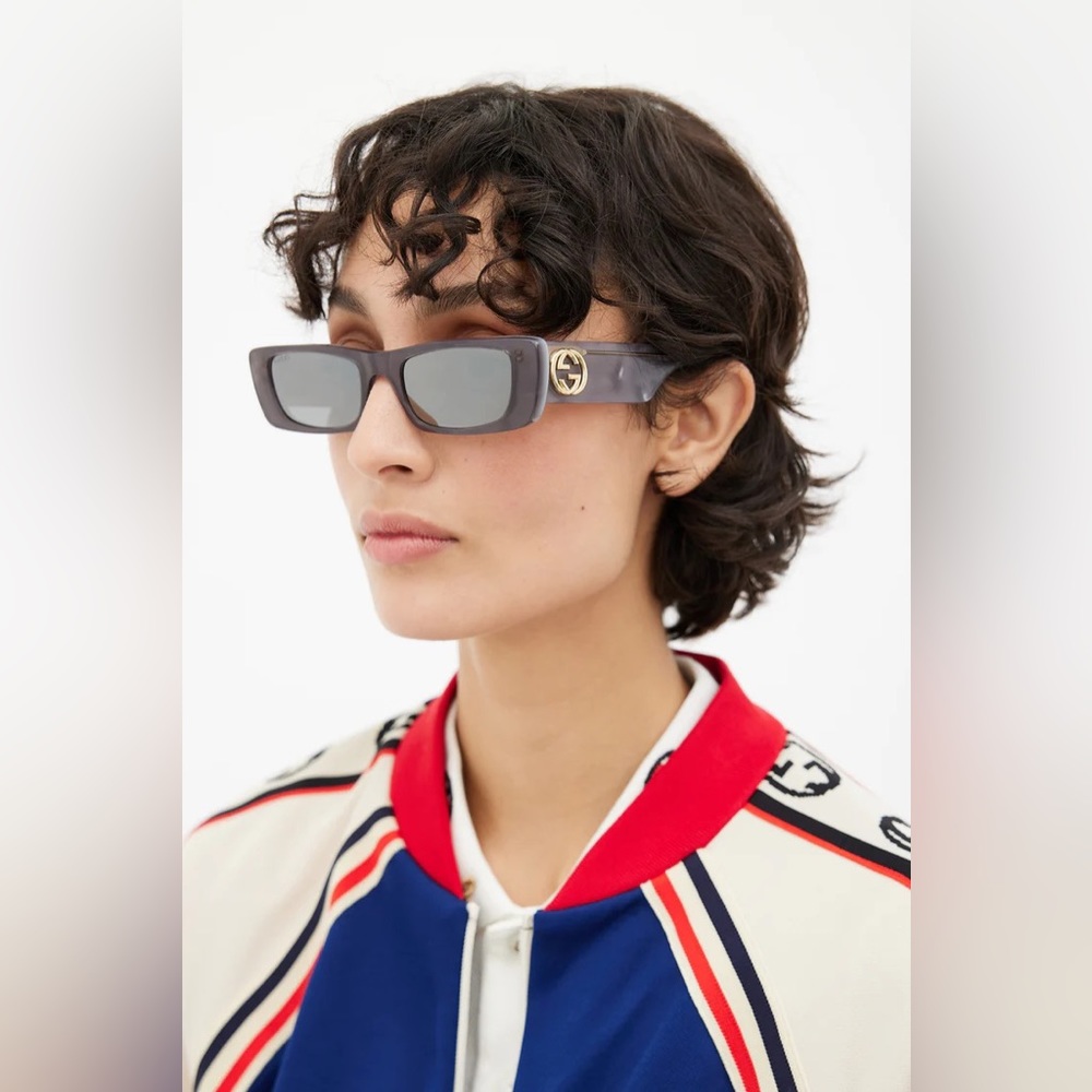 New 🔥🔥GUCCI Acetate Rectangular GG0516S Sunglasses Grey Gold